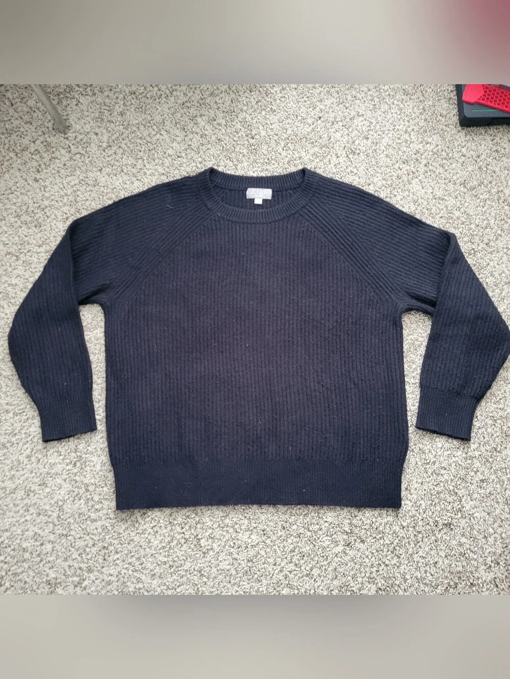 J. Crew Ribbed 100% Cashmere Oversized Crewneck Sweater Black Crew Size Small